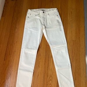 new mens off white ripped AE outfitters extreme flex skinny jeans 32x34